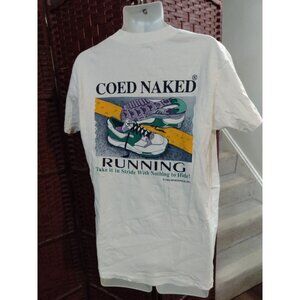 Vintage 90s Coed Naked Running T Shirt Funny Large Humor Single Stitch